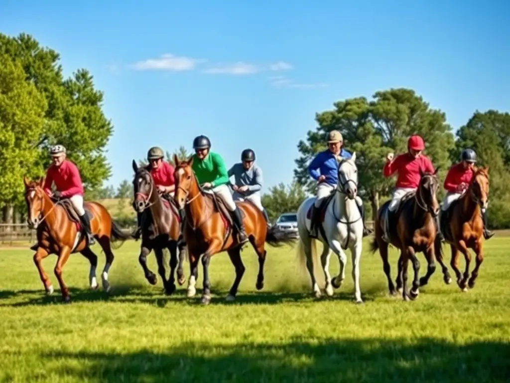 A dynamic image showcasing riders participating in an endurance competition, with horses galloping across a scenic landscape, capturing the excitement and challenge of the event.