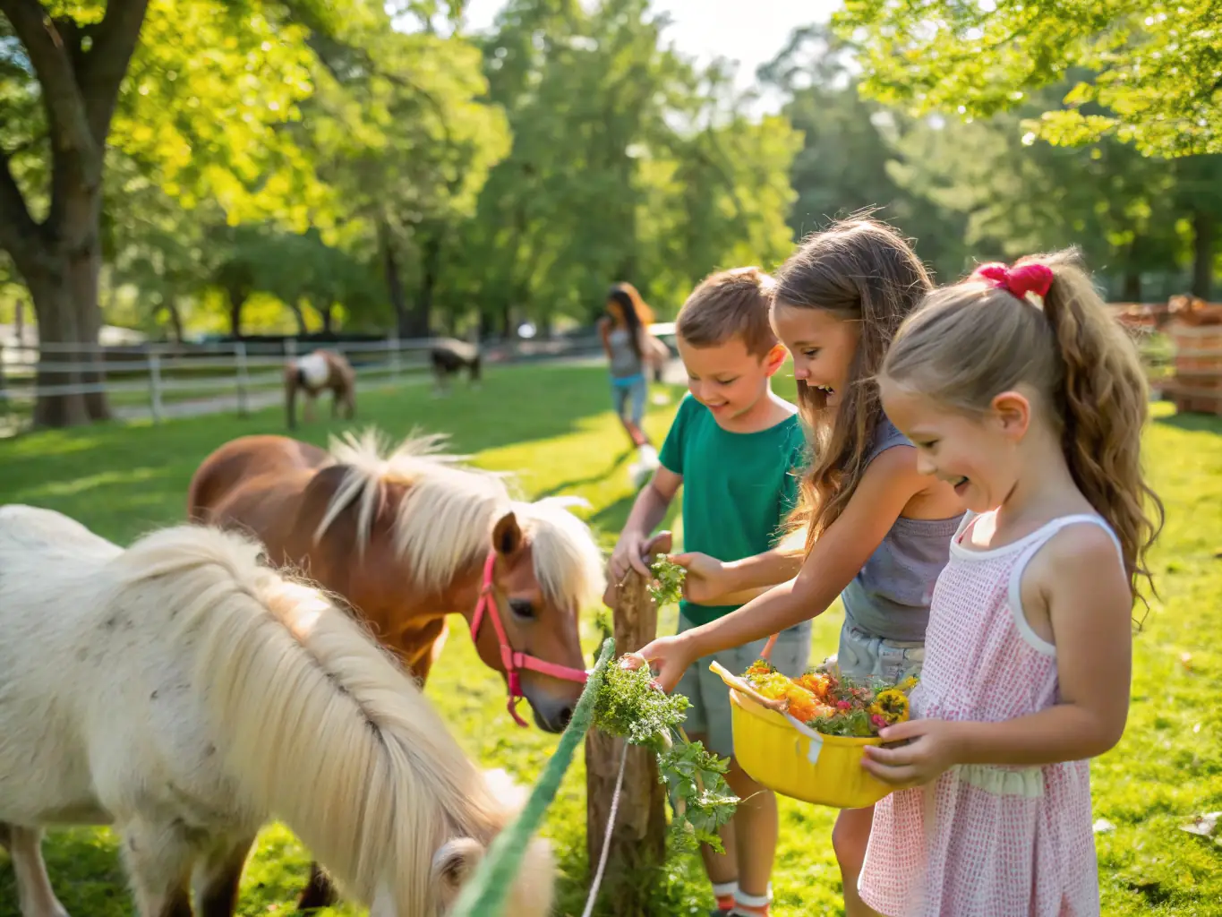 A heartwarming image of youth participants interacting with horses during a community engagement program, highlighting the organization's commitment to fostering youth development and social inclusion.