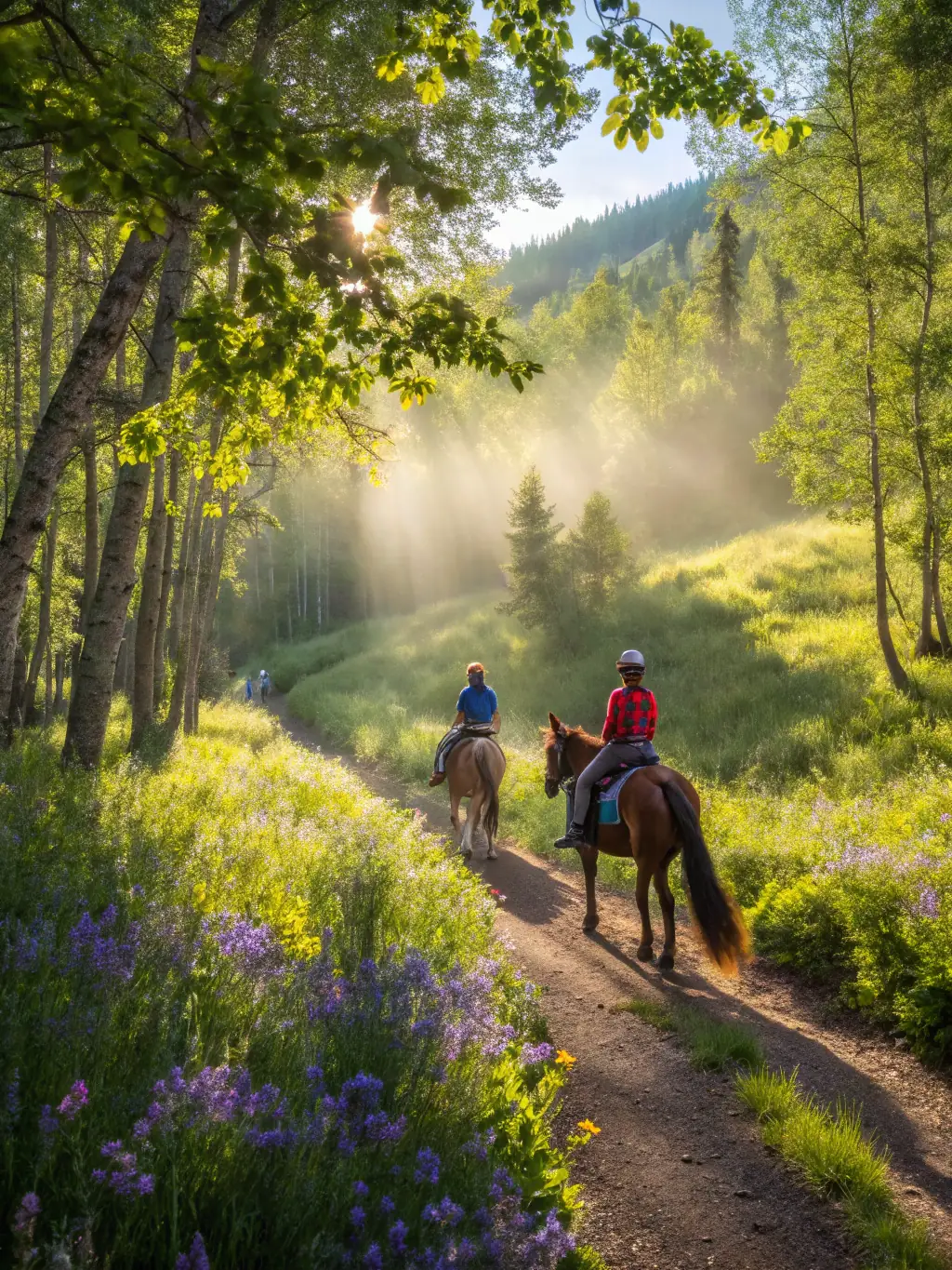 A vibrant image of riders participating in an endurance ride through a scenic French countryside, showcasing the excitement and challenge of the sport.